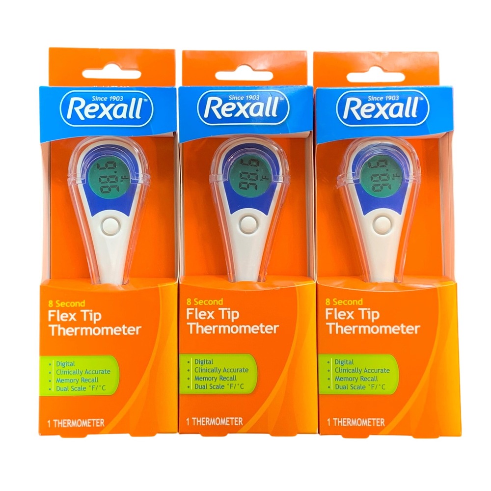Rexall 8 Second Flex Tip Digital Thermometer 3β Pack Model 77-362 Fast Accurate